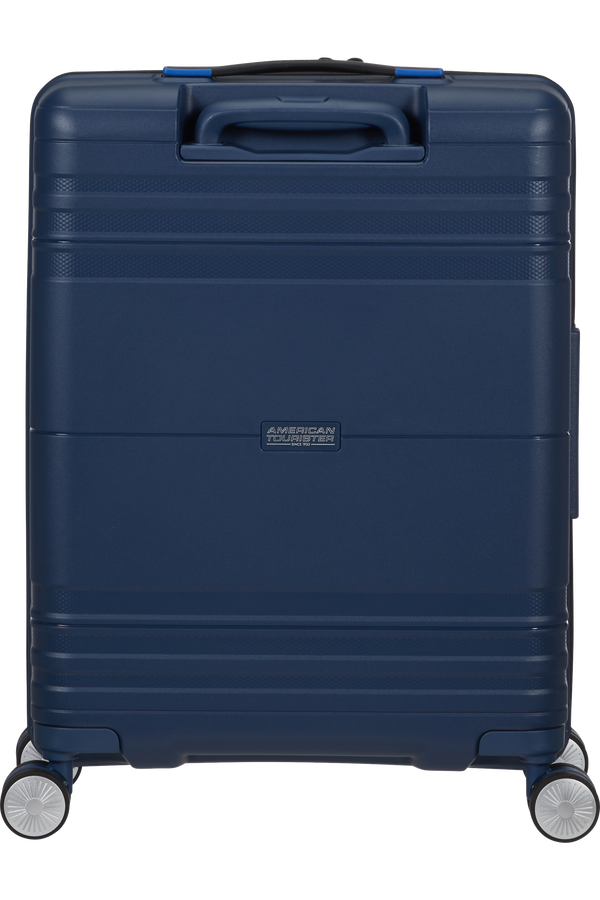 Navy blue carry store on luggage
